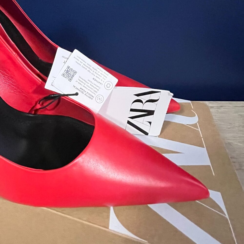 ZARA RED LEATHER SHOES HEELS NWT 40/8.5- 9